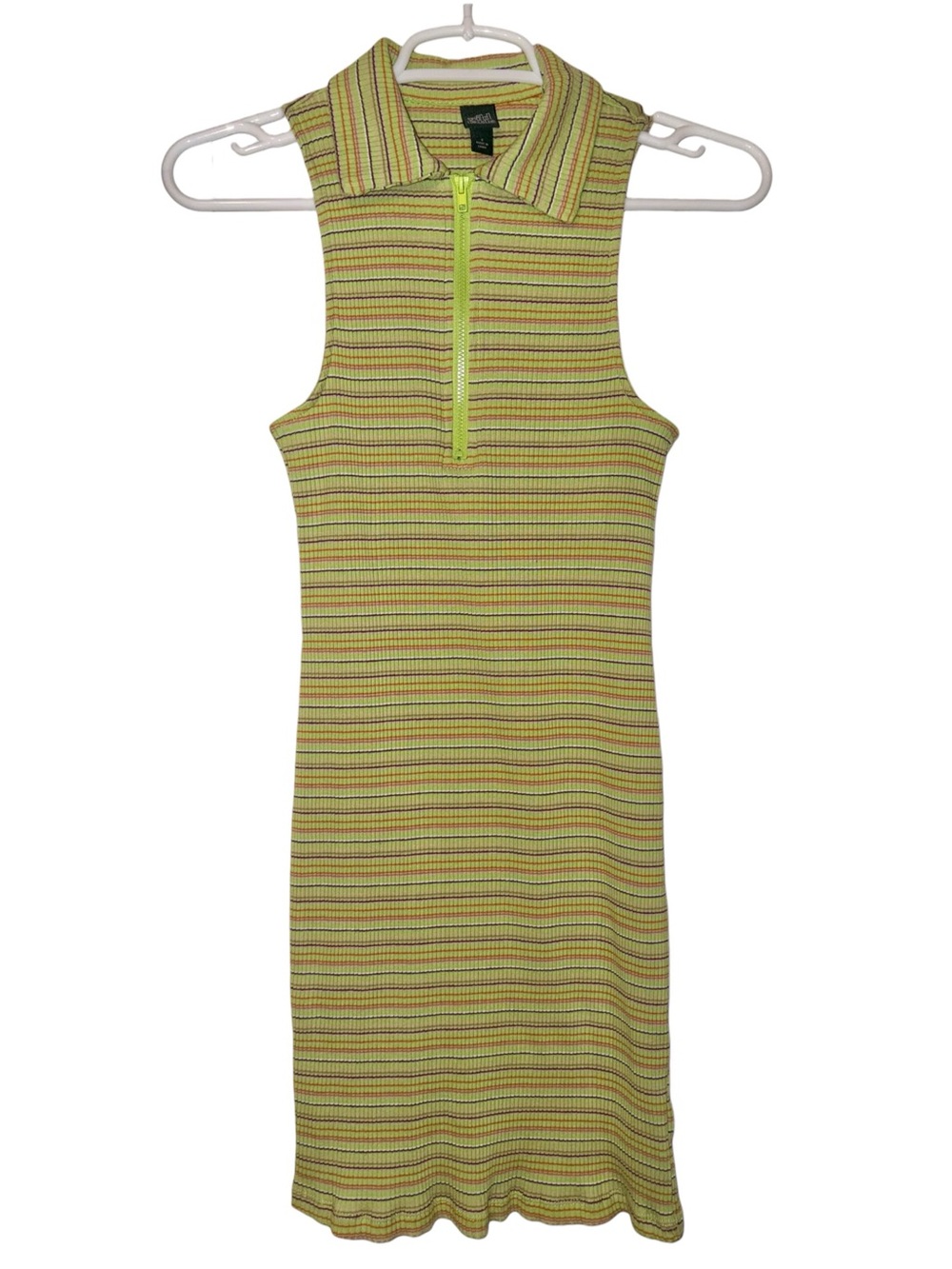 Wild Fable Green Striped Ribbed Half Zip Mini Dress